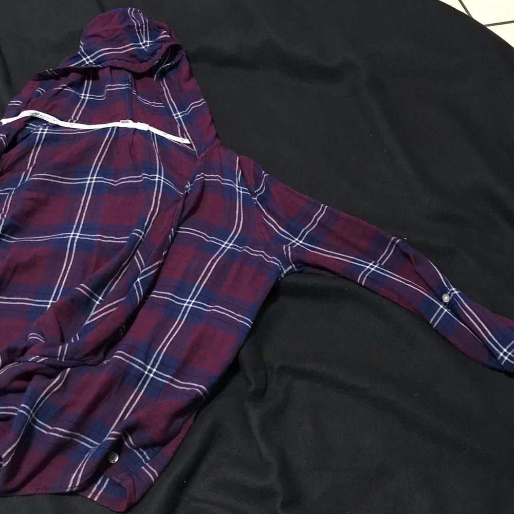Hooded Roxy plaid lightweight cardigan